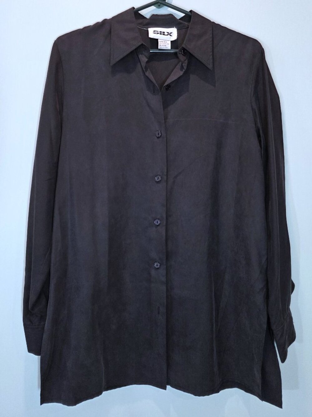 NWOT Silx 100% Silk Black Blouse Size M